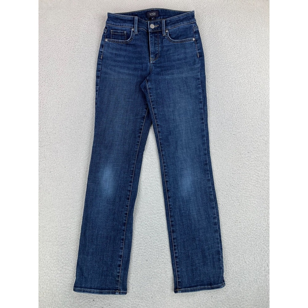 NYDJ Marilyn Straight Jeans Womens 0 Blue Medium Wash High Rise Stretch Denim